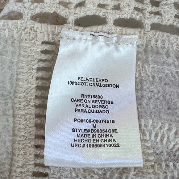 Democracy Women’s Ivory Gauzy Cotton Crochet Trim 3/4 Sleeve Boho Top Medium EUC - Picture 11 of 13